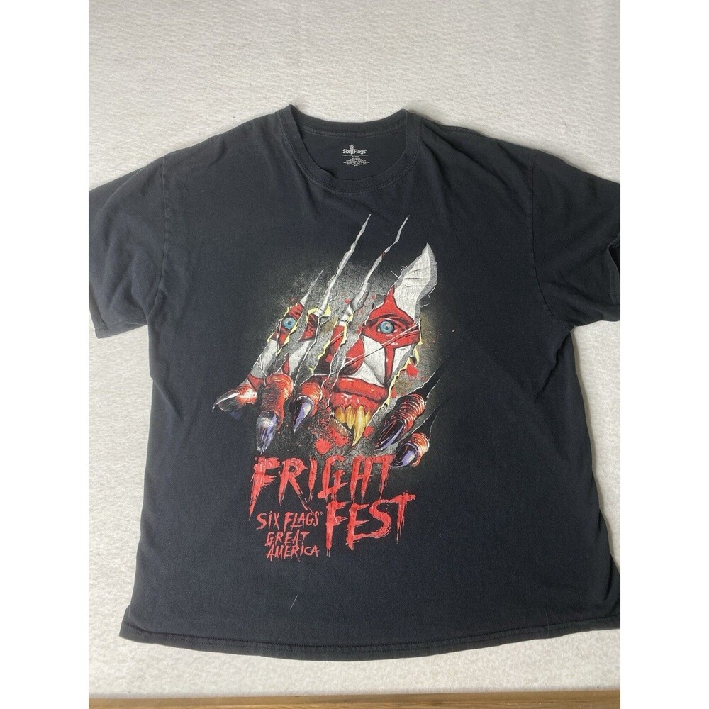 FRIGHT FEST Killer Clown Graphic T-Shirt Size XL Six Flags Rare Shirt Halloween